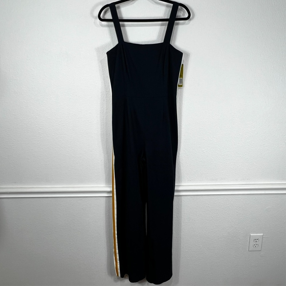 Gianni Bini Sleeveless Jumpsuit Navy Blue‎ Side Stripes Calf Slits Women's 8 NWT